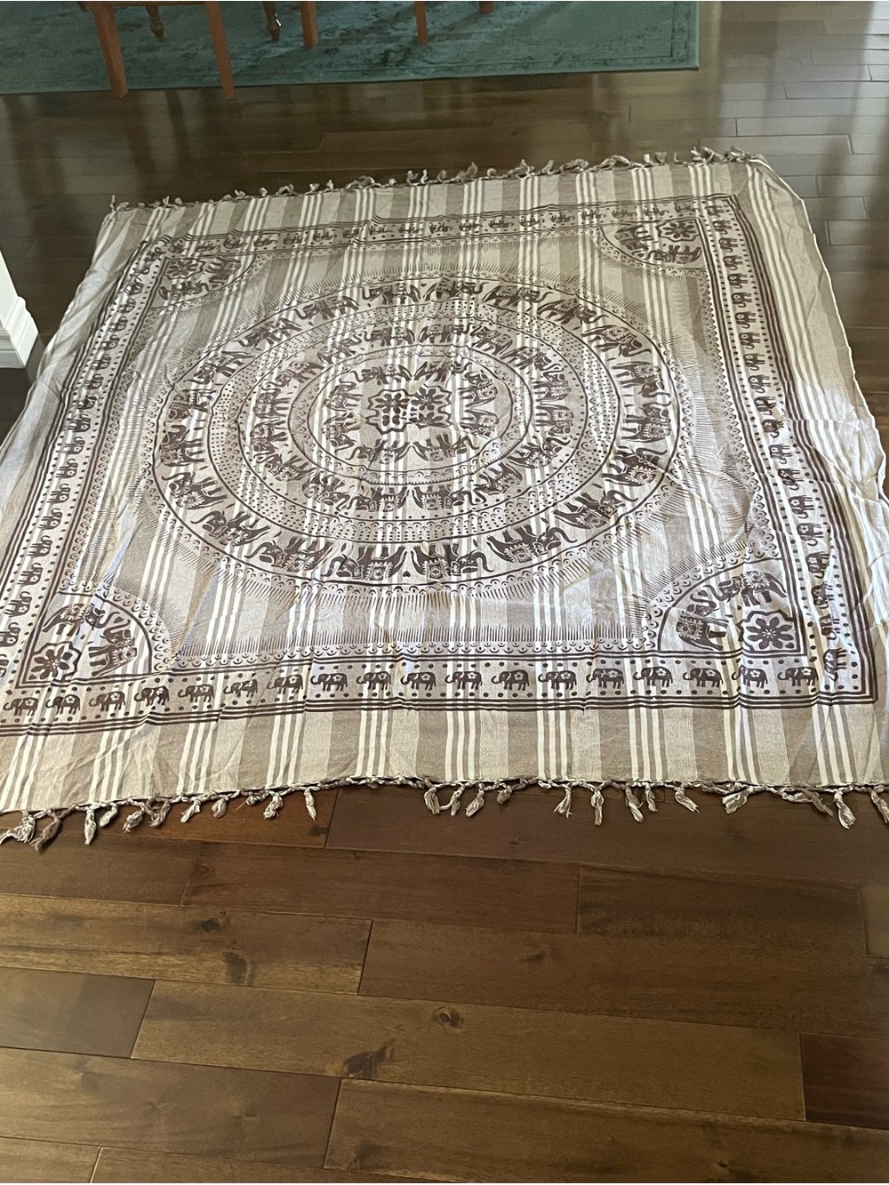 Bohemian Elephant Mandala Throw Blanket - Cream and Brown